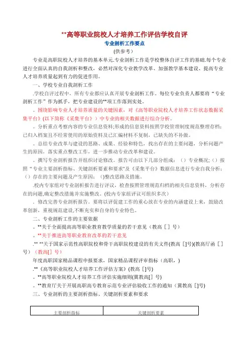 省高等职业院校人才培养工作评估学校自评