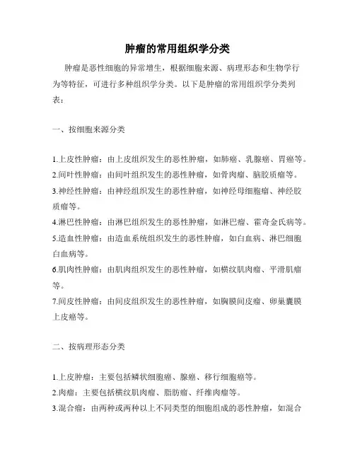 肿瘤的常用组织学分类