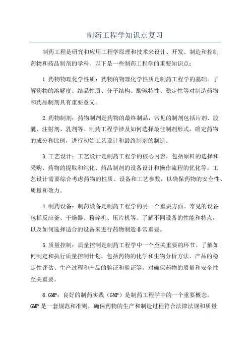 制药工程学知识点复习