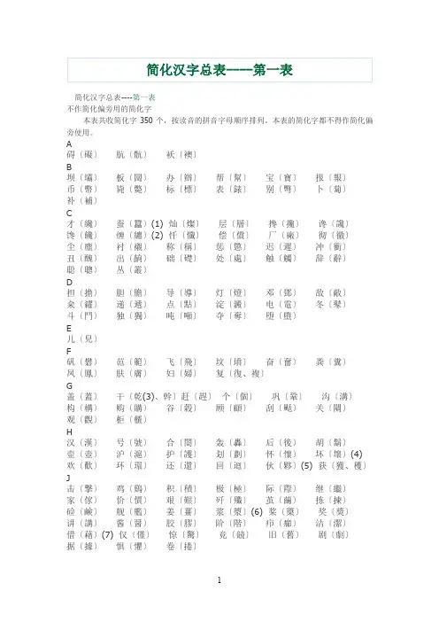 简化汉字总表(第一表)