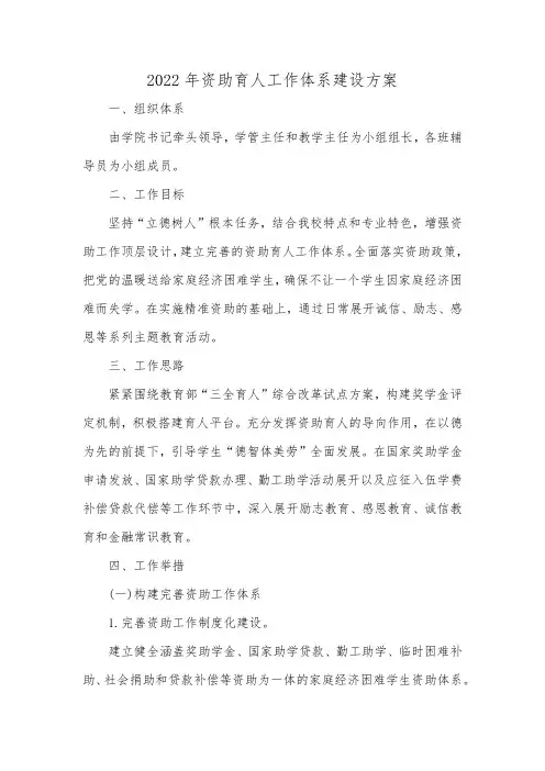 2022年资助育人工作体系建设方案