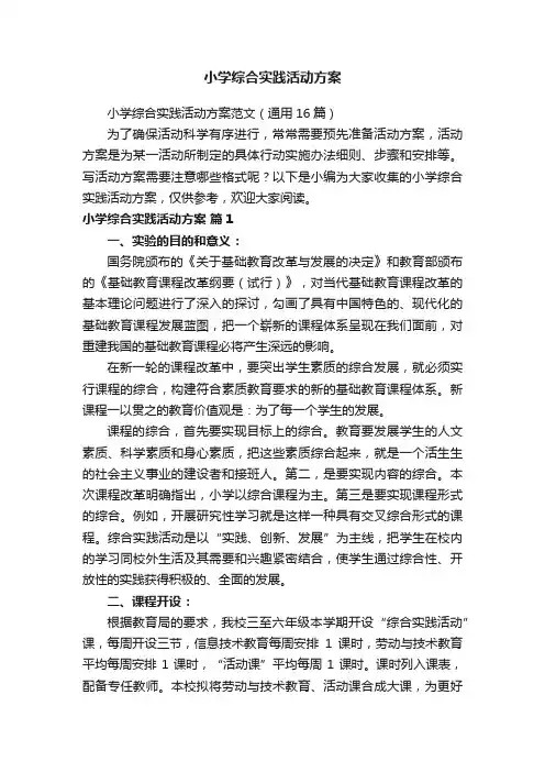 小学综合实践活动方案