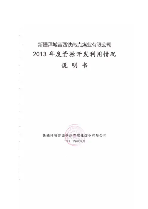 新疆拜城音西铁热克煤业有限公司矿产资源开发利用说明书