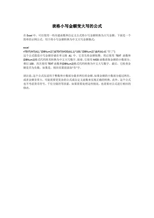 表格小写金额变大写的公式