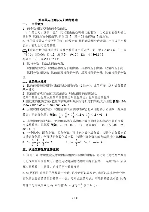 人教版六年级上册数学第四单元《比》的知识点总结+相关练习!