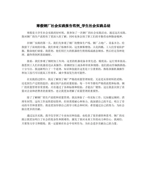 寒假钢厂社会实践报告范例_学生社会实践总结