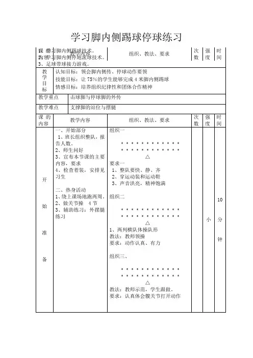 学习脚内侧踢球停球练习