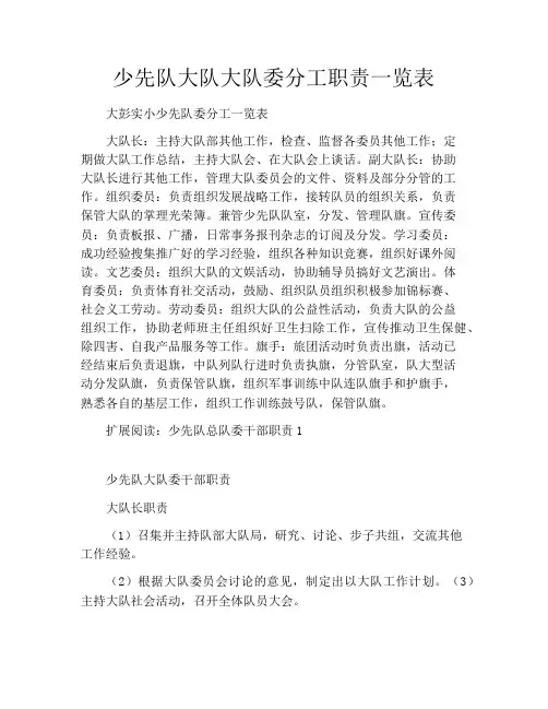 少先队大队大队委分工职责一览表