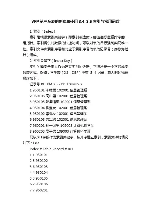 VFP第三章表的创建和使用3.4-3.5索引与常用函数