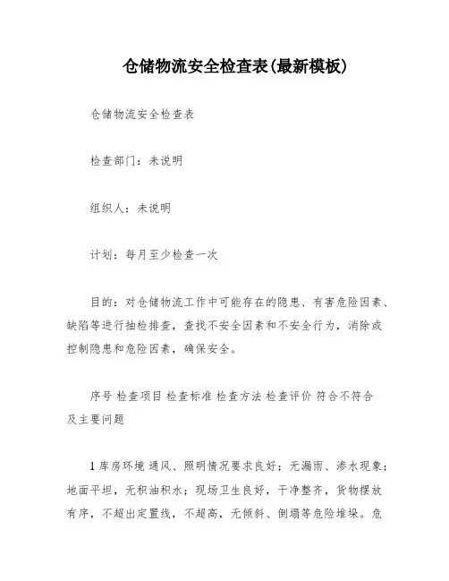 仓储物流安全检查表(最新模板)