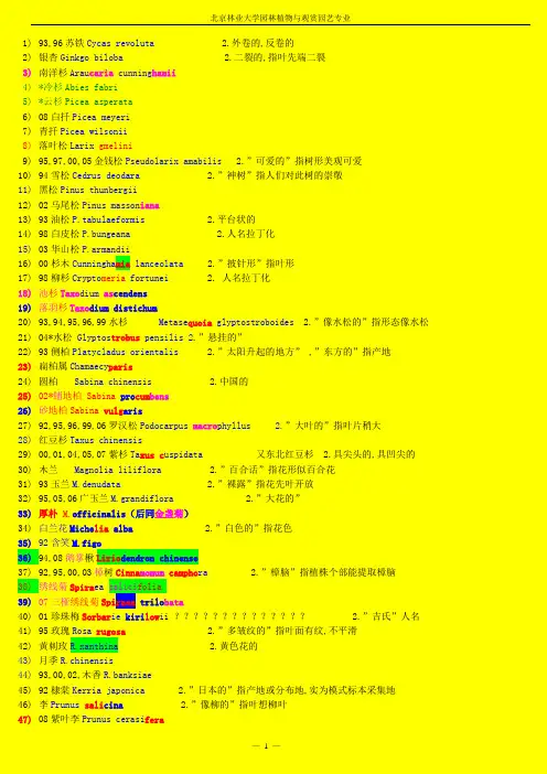 北京林业大学园林植物拉丁文