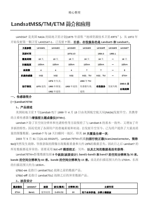 Landsat 、MSS、TM和ETM+简介和应用