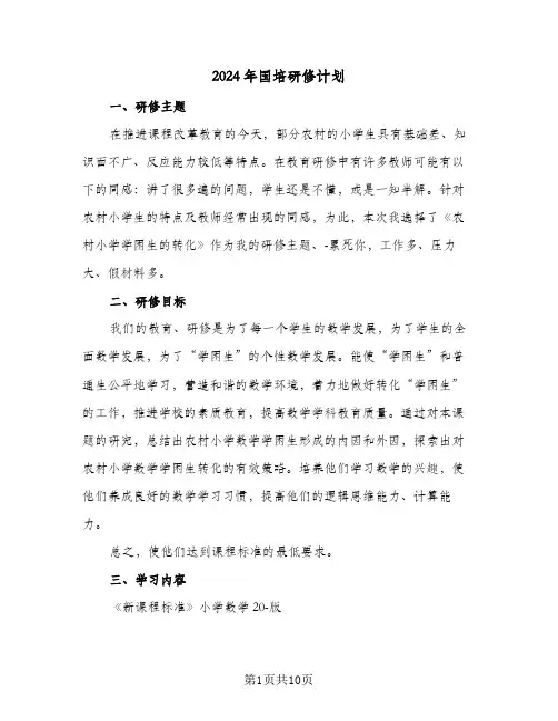 2024年国培研修计划（五篇）