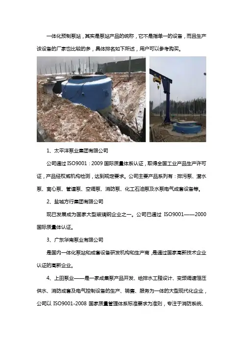 一体化预制泵站排名