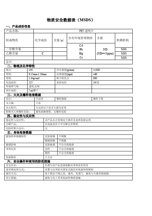 物质安全数据表MSDS