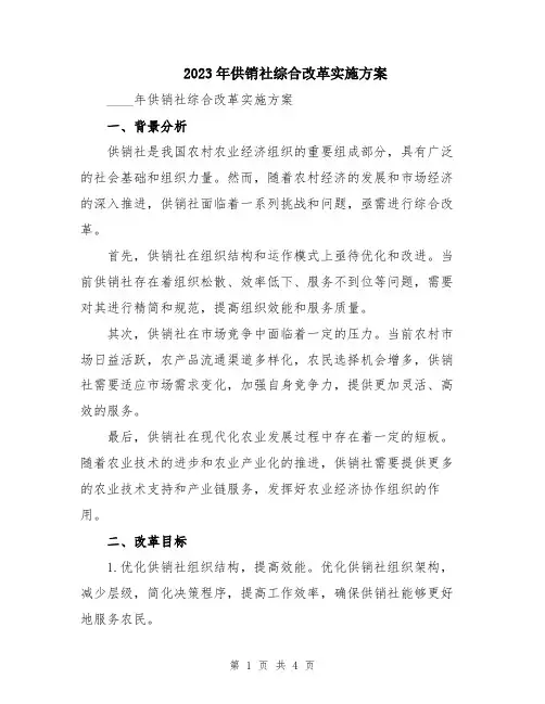 2023年供销社综合改革实施方案