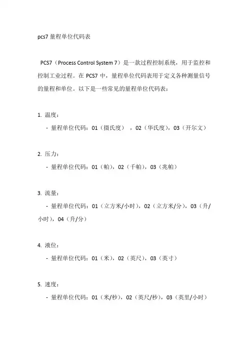 pcs7量程单位代码表