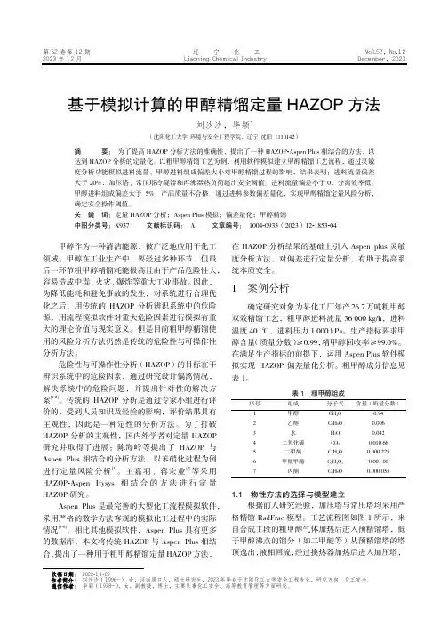 基于模拟计算的甲醇精馏定量HAZOP_方法