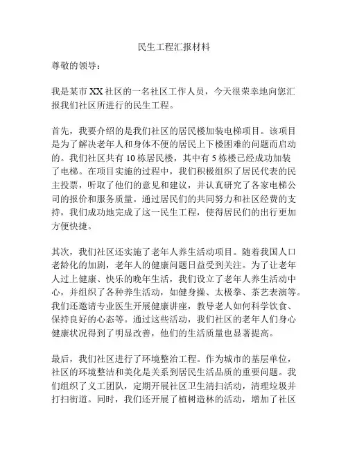 民生工程汇报材料