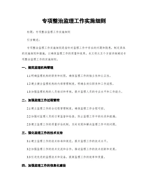 专项整治监理工作实施细则