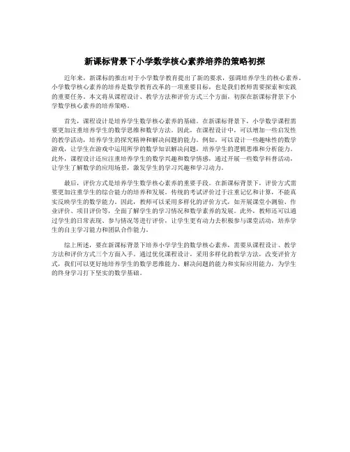 新课标背景下小学数学核心素养培养的策略初探
