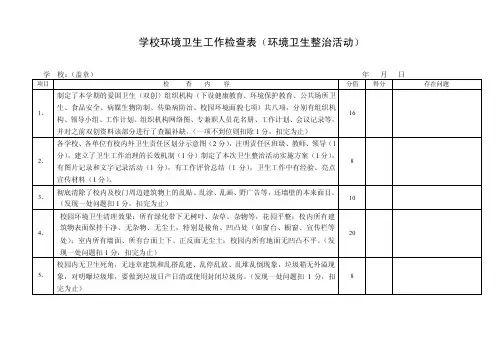 学校环境卫生工作检查表（环境卫生整治活动）