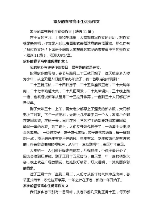 家乡的春节高中生优秀作文