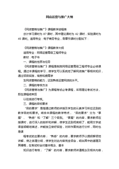网店运营与推广大纲