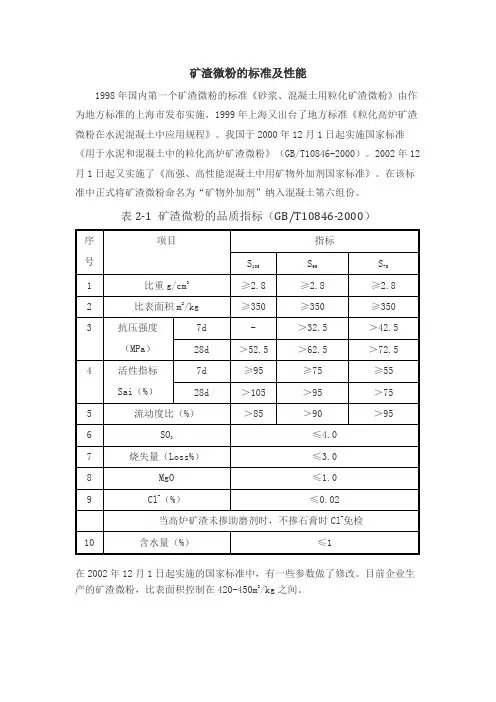 矿渣微粉的标准及性能