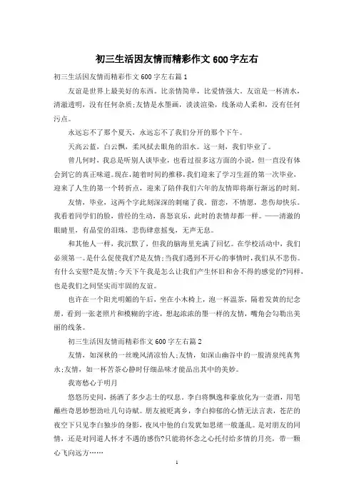 初三生活因友情而精彩作文600字左右