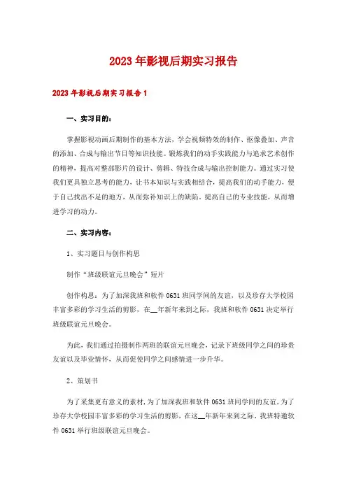 2023年影视后期实习报告