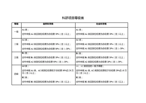 科研项目等级表