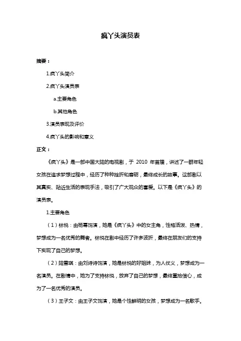 疯丫头演员表