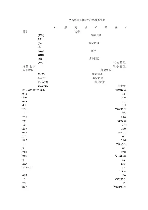y系列三相异步电动机技术数据
