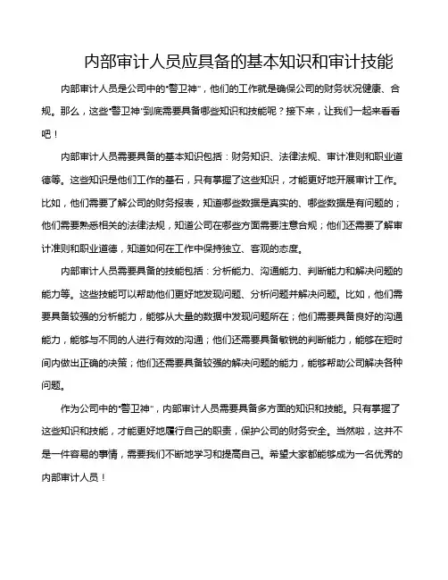 内部审计人员应具备的基本知识和审计技能