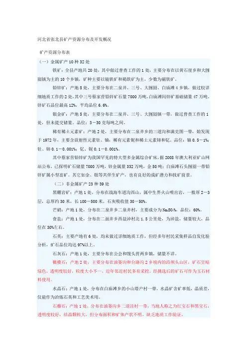矿产资源分布表