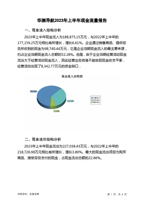 300627华测导航2023年上半年现金流量报告