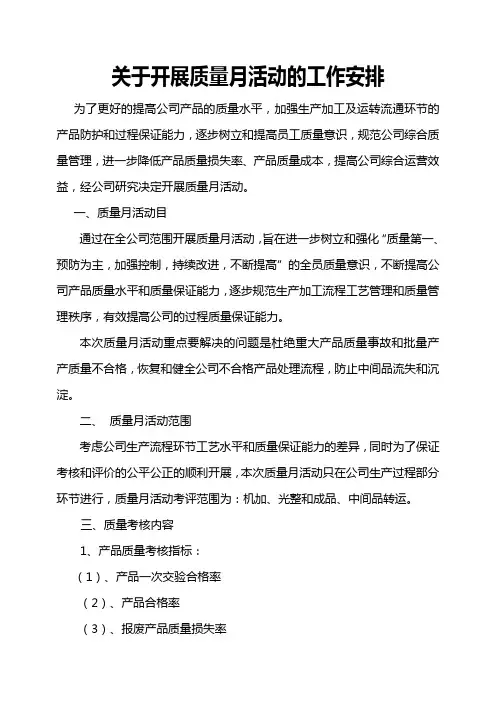 关于开展质量月活动的通知