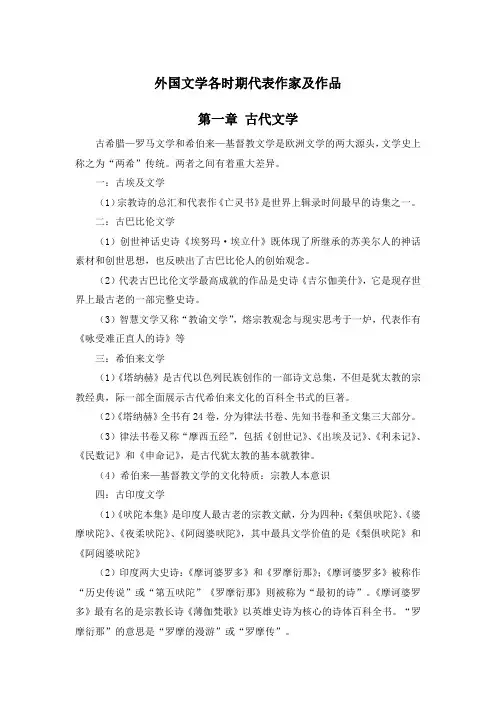 外国文学各时期作家及作品