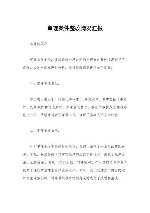 审理案件整改情况汇报