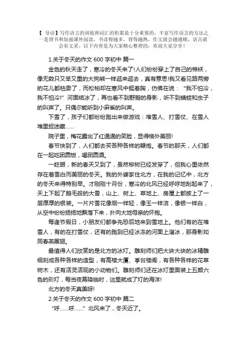 关于冬天的作文600字初中（5篇）