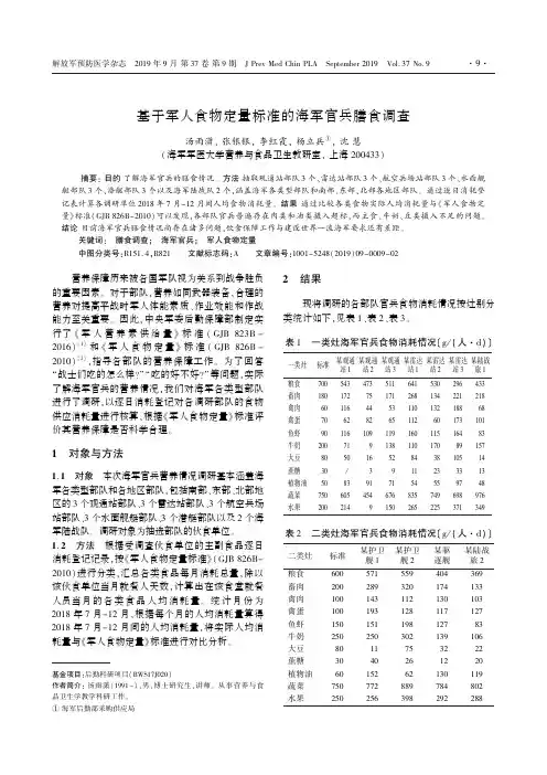 基于军人食物定量标准的海军官兵膳食调查