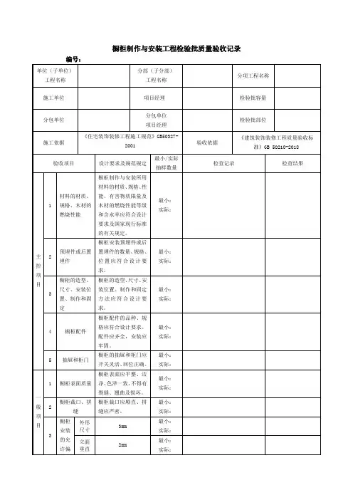 橱柜制作与安装工程检验批质量验收记录