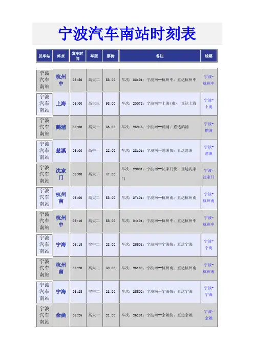宁波汽车南站时刻表