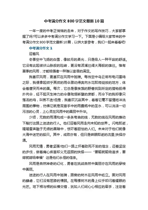中考满分作文800字范文最新10篇