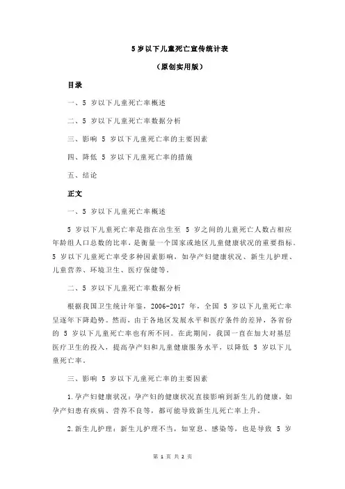5岁以下儿童死亡宣传统计表