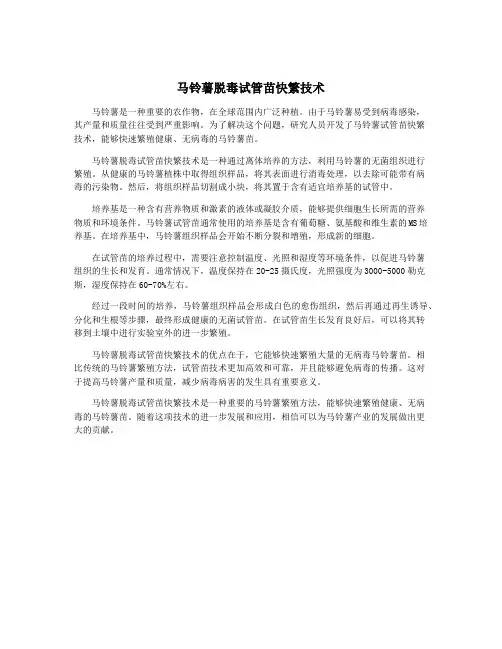 马铃薯脱毒试管苗快繁技术