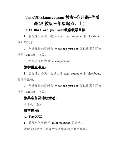 Unit1Whatcanyousee教案-公开课-优质课(湘教版三年级起点四上)