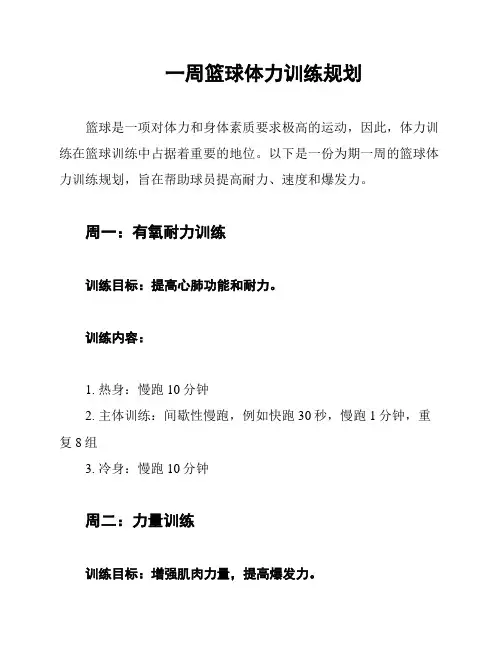 一周篮球体力训练规划