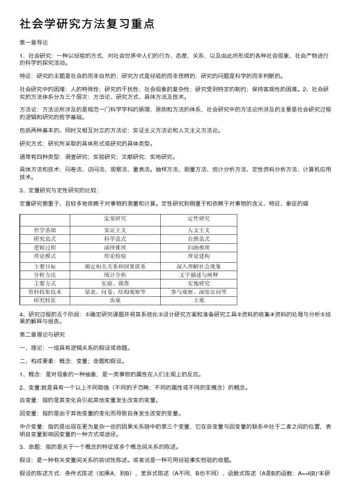 社会学研究方法复习重点